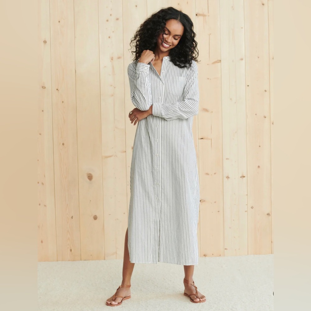 NWOT JENNI KAYNE Capri Caftan Shirt Dress in Navy Stripe